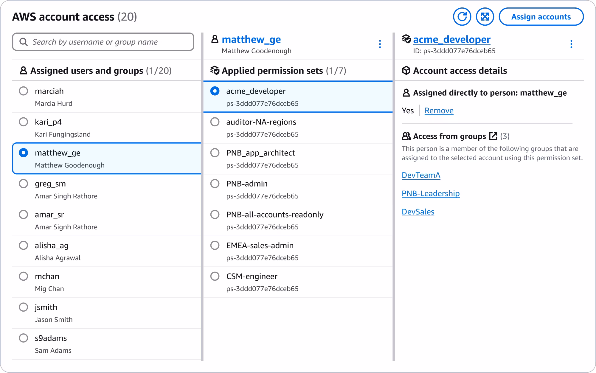 New interface to view user and group AWS account access