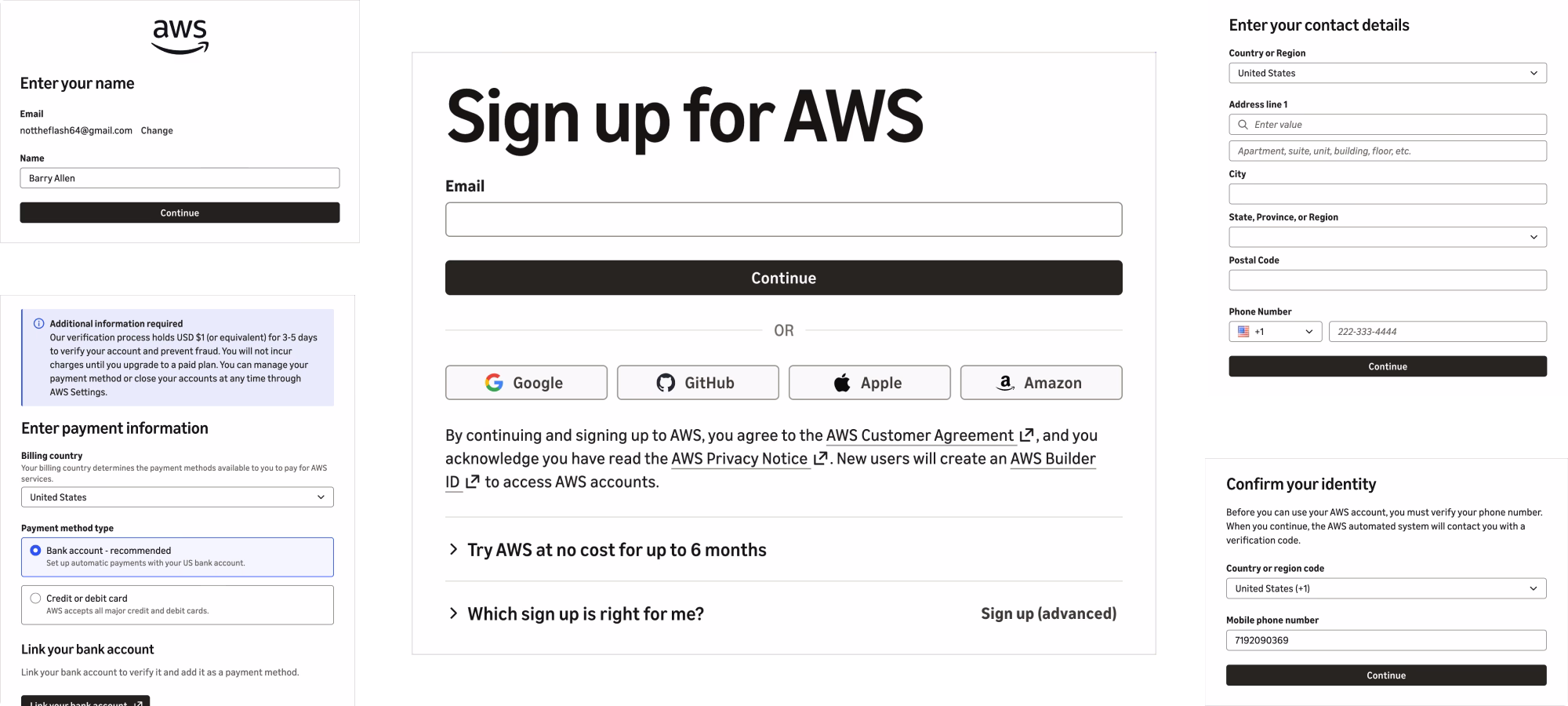 Editorial layout of aws sign-up screens